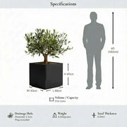 60cm Zinc Galvanised Polished Black Square Planter